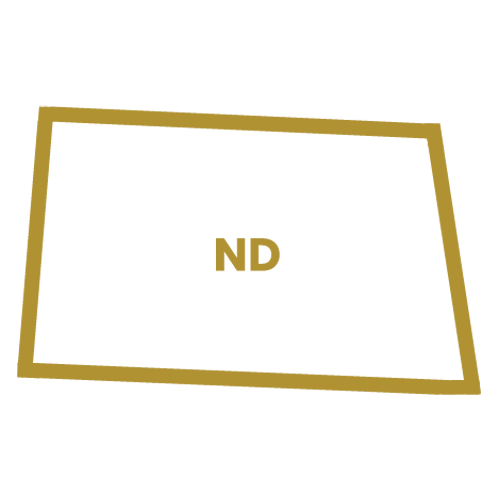 Outline of the state of North Dakotawith 'ND' abbreviation in gold 